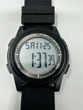 3/$30 Lenqin Men Digital Watch Black 43MM Round Dial Day Date New Battery 10"